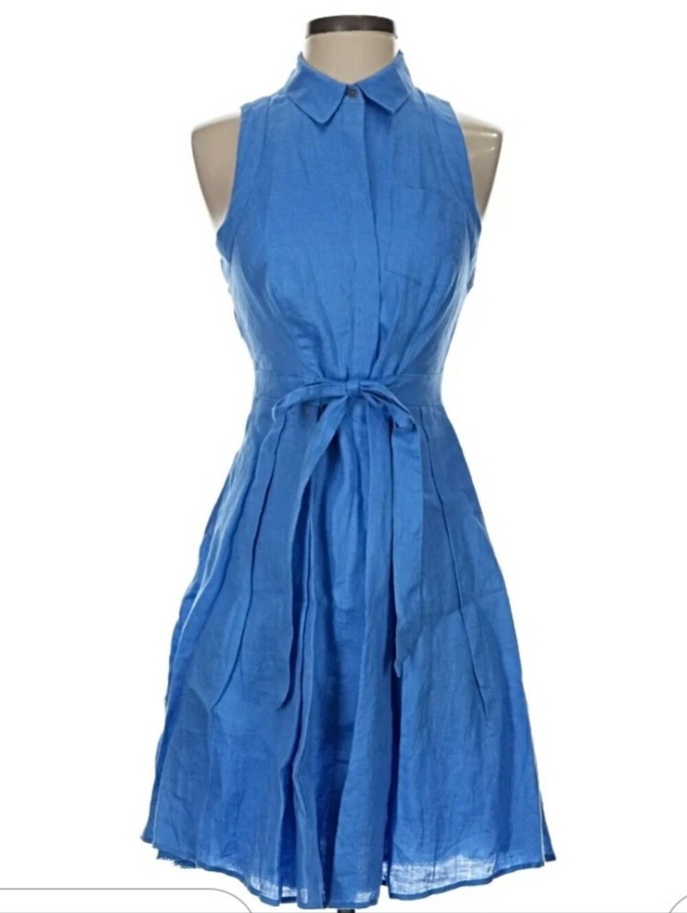 Anthropogie HD In Paris Sleeveless Button Down Belted Waist Linen Dress Size 2